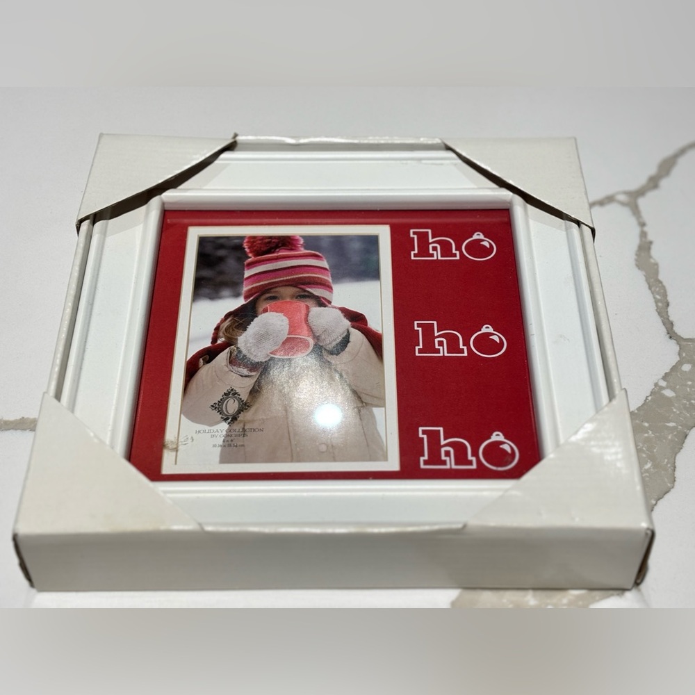 Christmas Ho Ho Ho Frame Holds 4” by 6” Red and White Holiday Photo Frame 9.5”